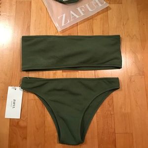 Zaful Ribbed Texture Bandeau Bikini Set